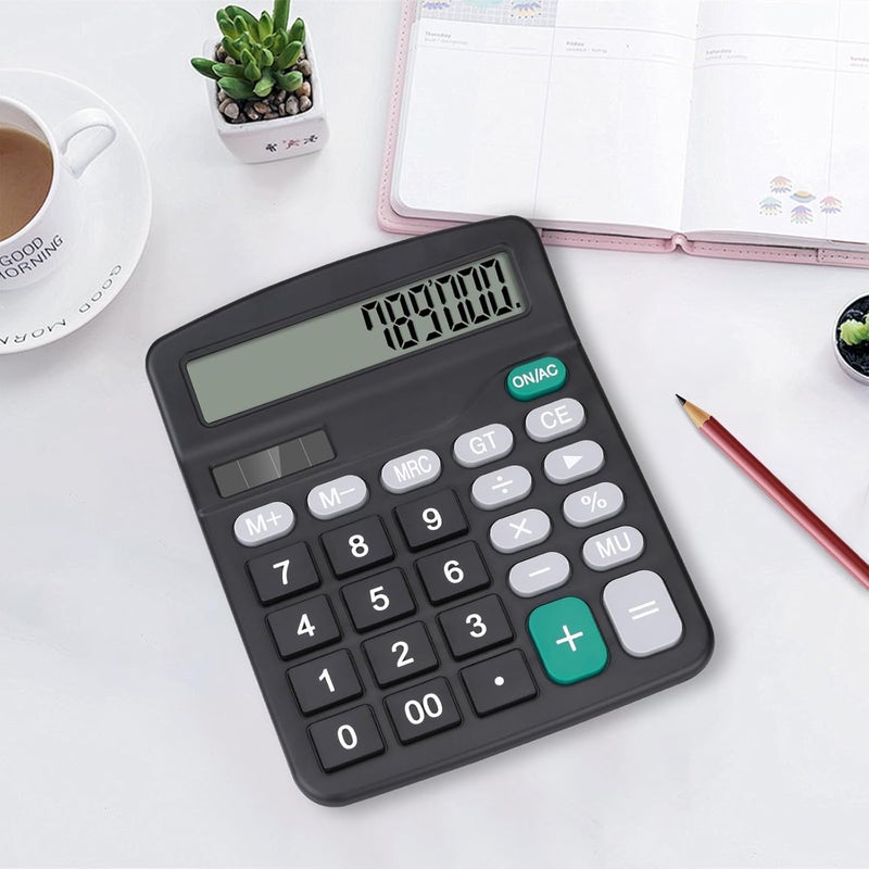 HUTUDD Desktop Calculator, Black Calculator Big Buttons, 12-Digits Large LCD Display, Solar and AA Battery Dual Power, Desk Calculators for Office Home School Business Class (Black) - Image 3
